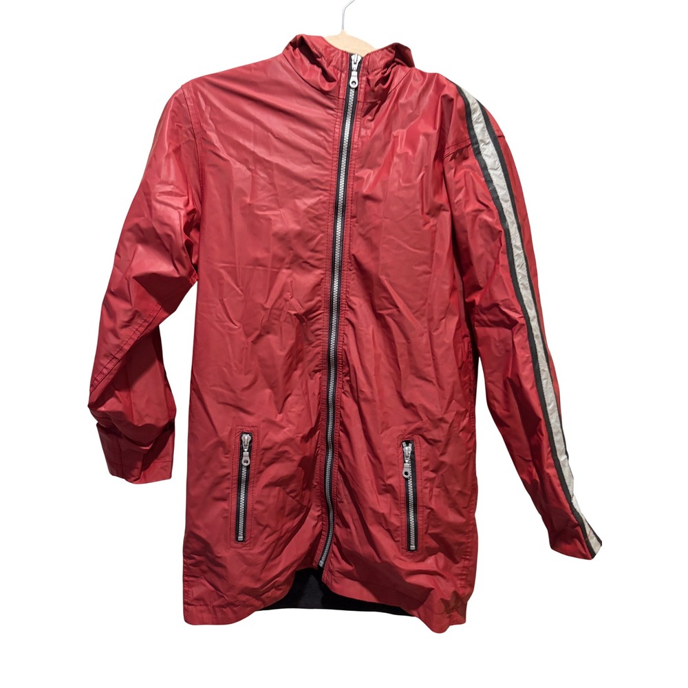 Shed Rain Original Red Hooded Rain Jacket Fleece Lined Vinyl Coat Womens Large